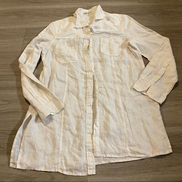 NWOT public easy wear white 100% linen button down with front pockets - Picture 1 of 7
